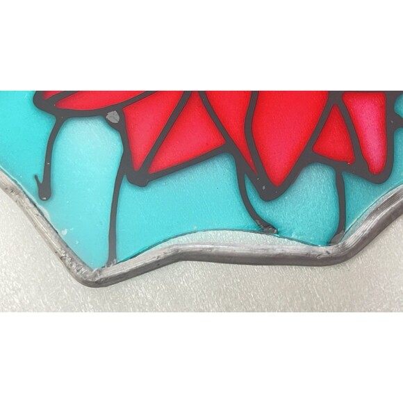 VTG 7" Stained Glass Sun Catcher – Red Poinsettia Holiday Window Decor - Picture 4 of 7